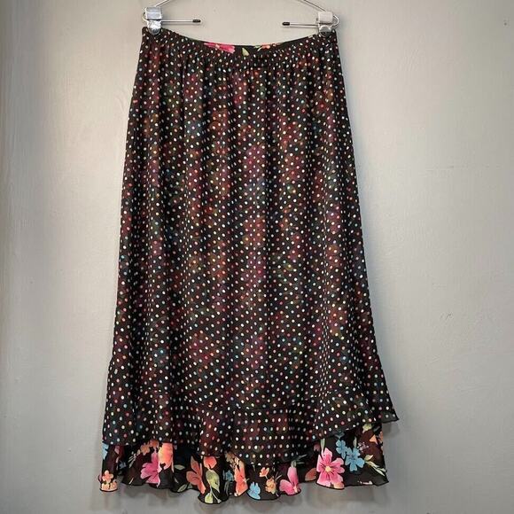 White Stag Reversible Skirt Size Large Black Floral Dot Fairy Goth Dark Romantic - Picture 7 of 10